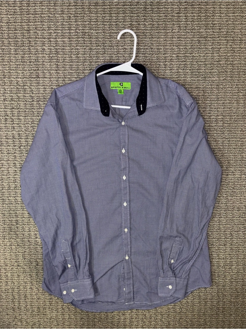 Men's Navy Dot-Pattern Dress Shirt - Size L 34/35 - 16-16 1/2